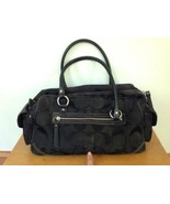 Genuine Coach Large Black Handbag Purse Fabric Chrome Hardware Leather A... - £47.68 GBP