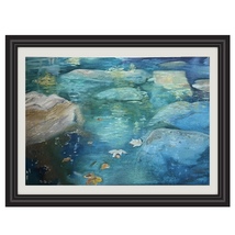 Water and stones autumn oil painting, blue, art, bedroom living room, home décor - £119.88 GBP