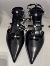 Zara Bnwt 2025. Black Slingback Shoes Faux Pearl Straps. 2251/410 - £70.06 GBP