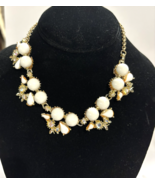 Vintage Milk Glass And Rhinestone Necklace gold tone designer ? - $23.70