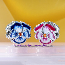 2022 Spring Release 925 Sterling Silver Pansy Flower Charm With Enamel &amp; CZ  - £13.38 GBP
