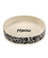Cat Dish Ceramic Bowl Black White Animal Print Meow Design Oval 6&quot; Holds... - $20.45