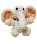 Vintage Handmade Crocheted Elephant Miniature Plush White Orange 4 inches - £12.45 GBP
