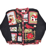 Tiara Christmas Sweater Womens S Black Cardigan Holiday Cardinal Ramie Knit - £30.18 GBP