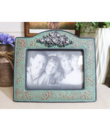 Western Silver Roses Turquoise Faux Tooled Leather Picture Photo Frame 5... - $32.58 CAD