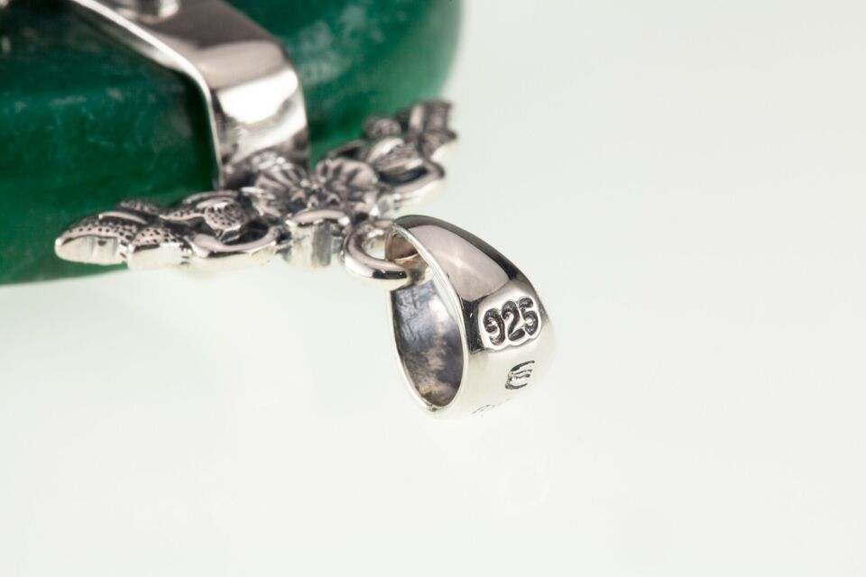 Beautiful Buddism Sterling Silver Green Jade 16" Necklace and Pendant 72.4gr Item image 11