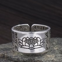 Wonlife Vintage Ring Amulet Buddha Lotus Buddhist Chinese Letter Opening Rings M - £7.61 GBP