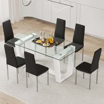 White Dining Table Set - 6 Chairs, Glass Top, Modern - $692.99