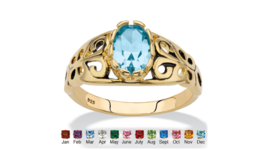 Oval 14K Gold Over Sterling Silver Filigree Blue Topaz Ring Size 5 6 7 8 9 10 - $99.99