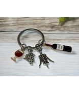 Wine Themed Keychain with Wine Glass, Grapes, Wine Bottle and Bottle Ope... - $6.95