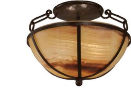 Media Luna Flush-Mount Chandelier Amber Onyx Red Veining 2-Light Half Moon - £998.39 GBP