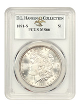 1891-S $1 PCGS MS66 ex: D.L. Hansen - £4,606.79 GBP