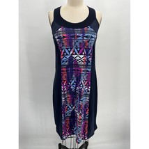 Title Nine Print Blocked T-Back Dress Sz M Black Purple Blue Fitness Workout - $29.40