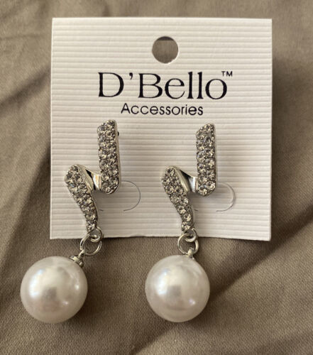 D’Bello Pierced Earrings Dangle Silver Clear Stones And White Bead - £5.25 GBP