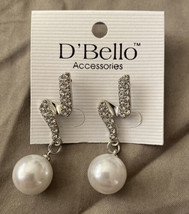 D’Bello Pierced Earrings Dangle Silver Clear Stones And White Bead - £5.30 GBP