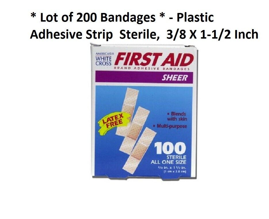 200 Count, Plastic Adhesive Bandages 3/8 X 1-1/2 Inch Band Aid Adhesive ... - $17.22