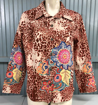 Gaudy Couture Bedazzled Sequined Animal Print Floral Denim Button Jacket Large - £21.21 GBP