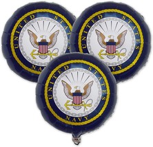 Navy Balloons 3 Pcs. 3 18 Round Mylar Balloons with Officially U.S. Navy Cr - £26.41 GBP