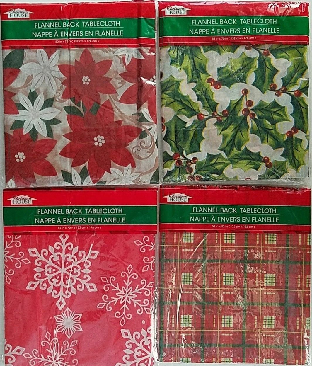 Christmas Holiday Tablecloths Flannel Back Plastic Front, Select: Theme & Size   - $2.99