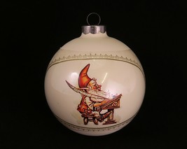 Elf at Writing Desk Glass Christmas Ornament Vintage 1970s/1980s Holiday Decor - £7.72 GBP