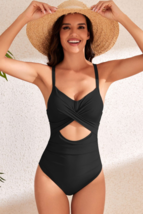 Crisscross Cutout V-Neck One-Piece Swimsuit, Black - £26.68 GBP