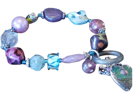 Lampwork Beaded Boho Style Chunky Purple and Blue Princess Charm Bracelet  - £11.86 GBP