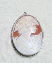 Antique Shell Cameo Brooch Pin or Pendant with Silver Frame 1 7/8th x 1 ... - £35.66 GBP
