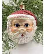 Old World Christmas Santa Face Glass Ornament Glitter Hat 4.5” OWC Charm - $33.90