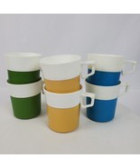 Vintage Mid Century Coffee Cups Plastic Green Yellow Blue SET OF 6 - $18.00