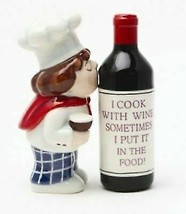 Italian Drunk Chef Kissing Wine Bottle Ceramic Salt Pepper Shakers Figurine Set - £13.38 GBP