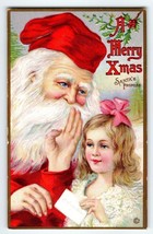 Santa Claus Christmas Postcard Saint Nick Whispers Promise To Little Girl 541-D - £13.55 GBP