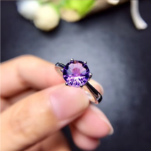 Exotic 925 Sterling Silver 2CT Natural Amethyst Gemstone Adjustable Ring - £63.92 GBP