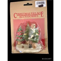 VTG Christmas Village Man Cutting A Christmas Tree Figurine - $12.86