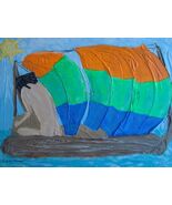Painting Seascape Original Signed Catamaran Man In Boat Sailboat Ocean C... - $43.18