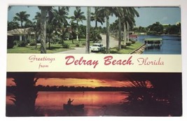 Greetings from Delray Beach Florida Palm Trees and Sunset PC 1964 - £7.94 GBP