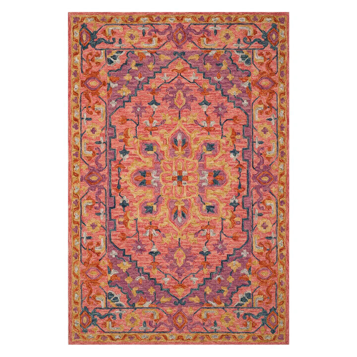 Handmade tufted Rug Pink &amp; Purple Loop Pile Abstract mid century Mode - $275.79+