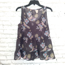 Mossimo Blouse Womens Large Gray Floral Bird Sheer Sleeveless Scoop Tank Boho - £12.44 GBP