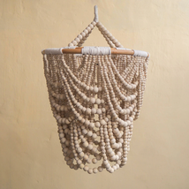 Wood Beaded Hanging Lamp, Beaded Lampshade,Bohemian Chandelier in Natural Color - £175.85 GBP+