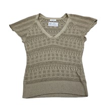 Ann Taylor Loft Shirt Womens XS Brown Cap Sleeve VNeck Pullover Crochet Knit Top - £14.43 GBP