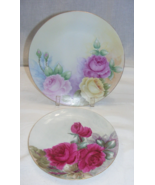 Vintage Pottery Set of 2 Hand-Painted Decorative Plates 1951 Pink Roses ... - $34.64