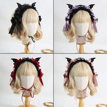 Gothic Black Bat Evil Hairpin Headband Halloween Lace Lolita Hair Accessories - £11.47 GBP
