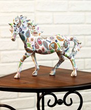 Equestrian Chic Beauty Rainbow Paisley White Horse Hand Painted Statue 7... - $27.99