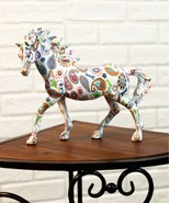 Equestrian Chic Beauty Rainbow Paisley White Horse Hand Painted Statue 7... - $38.26 CAD