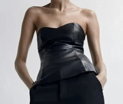 Stylish Black Handmade Women&#39;s Casual Lambskin Formal Party Genuine Leather Top - £97.18 GBP+
