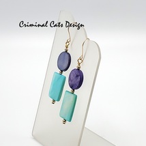 Mother of Pearl Earrings in Sea-foam-Green and Purple, hand made  image 2