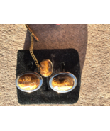 Cuff Links Carved Tigers Eye With Matching Tie Tack Set Great Father‘s D... - $86.94 CAD