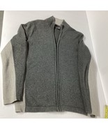 Eddie Bauer Cotton Knit Gray Zip Up Sweater Jacket Men&#39;s Sz M Large Long... - $22.43