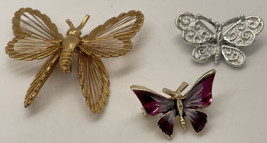 Vintage Monet Butterfly Brooch Wire Wings Textured Gold Tone Pin &amp; Others - £12.15 GBP