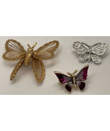 Vintage Monet Butterfly Brooch Wire Wings Textured Gold Tone Pin &amp; Others - £12.13 GBP