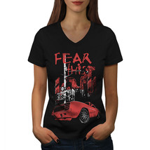 Wellcoda Fear America Art Car Womens V-Neck T-shirt, Street Graphic Design Tee - £15.76 GBP